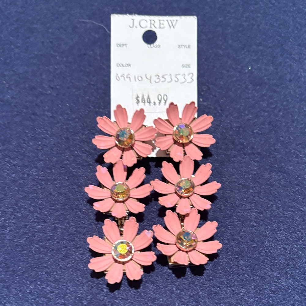 J. Crew Pink Multi-Flower Drop Earrings with Sparkling Centers